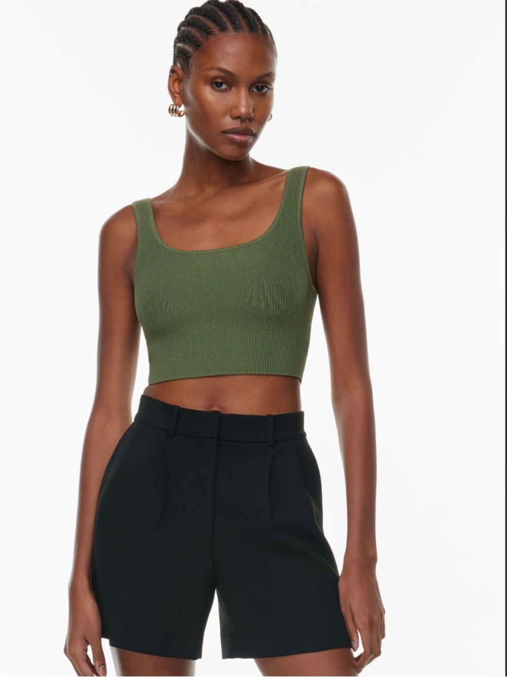 NWT ARITZIA BABATON Sculpt Knit Squareneck Cropped Tank in Sencha Green